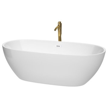Wyndham Collection Juno 71" Acrylic Freestanding Bathtub in White/Brushed Gold