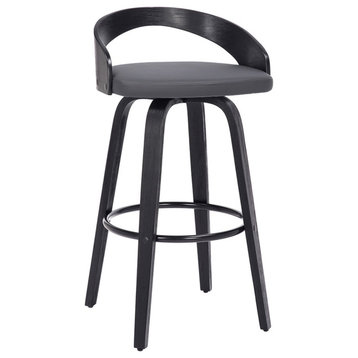 Armen Living Sonia 26" Modern Faux Leather Swivel Counter Stool in Gray/Black
