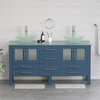 63" Blue Wood & Glass Double Sink Vanity Set, Chrome Faucets- "Cymber"