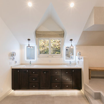 Residential Bathroom Remodel, Vanity Buttermilk Caesarstone with 1 1/2" Mitered