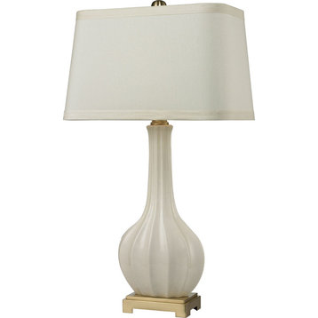 Fluted Ceramic Table Lamp - White,Brass, Medium