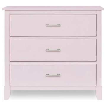 Traditional Dresser, Vertical Design With Tapered Legs and 3 Drawers, Blush Pink