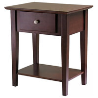 Night Stand, Composite Wood, Drawer and Open Shelf, Antique Walnut Finish