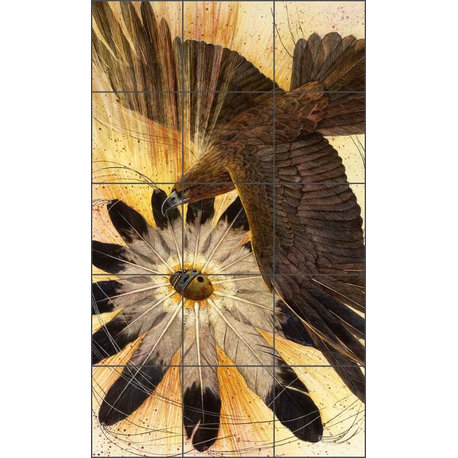 Ceramic Tile Mural Backsplash, Sun Spirit by Kathy Morrow, 12.75"x21.25"