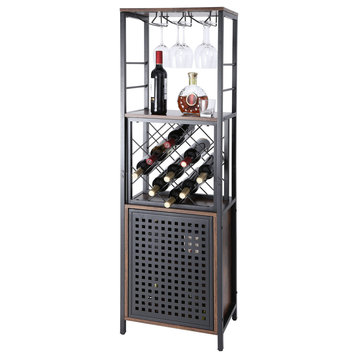 VEVOR Industrial Bar Cabinet Wine Bar Home Table With Wine Rack & Glass Holder