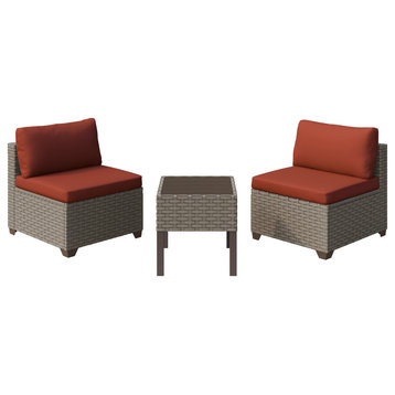 Keys 3-Piece Outdoor Conversation Set with Armless Sofas and End Table, Crimson
