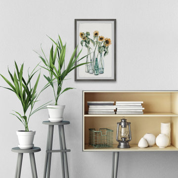 "Sunflower and Wilted Leaves" Framed Painting Print