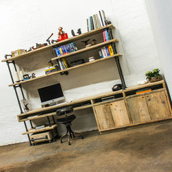Pourreza Reclaimed Scaffolding & Pipe Industrial Desk with Cupboards & Shelves - Display & Wall Shelves