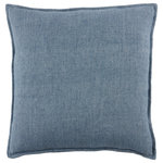 Jaipur Living - Jaipur Living Blanche Solid Blue Down Pillow 22" - The Burbank collection infuses homes with understated elegance, perfect for rustic and coastal spaces alike. The Blanche pillow is crafted of 100% linen and features soft, inviting flange for added texture and charm. In a dusty blue hue, this versatile cushion adds subdued tone and relaxed style to any room.