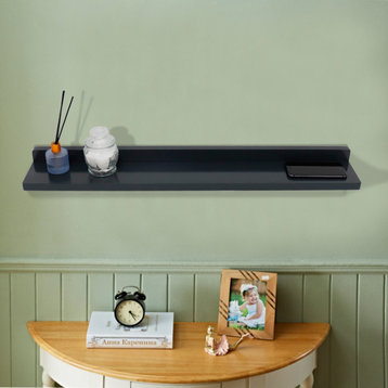 Smart Wood Floating Shelf With Wireless Charging, Dark Gray, 35"