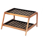 Anji Mountain - Double-Tier Natural Stand With 2-Pair Rubber Boot Trays Stevie and Paul - Elevate your entryway with this unique combination of three different natural materials. A highly durable and woven coir mat is nestled in a recycled rubber boot tray and then supported by solid hardwood acacia shelving. The easily removable coir insert is available in a variety of patterns, cleans with ease, and is woven from highest quality fiber. This mid-century modern influenced design combines clean lines, tapered legs, hidden hardware, and natural color tones to improve any footwear storage space. Your front door doesn't have to be a mess, it can inspire and share the same beauty as the rest of your home.