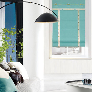 QYBHF746 High Quality Chenille Blue Green Custom Made Roman Blinds For Home Deco