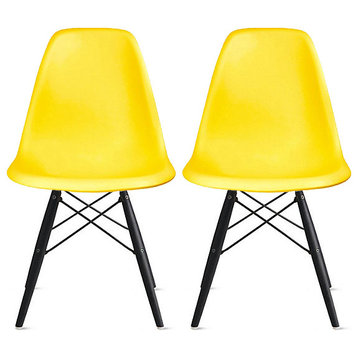 Modern Plastic Eiffel Chairs Dining Chair Black Wood Legs, Set of 2, Yellow