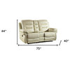 75" Beige Faux Leather Manual Reclining Love Seat With Storage