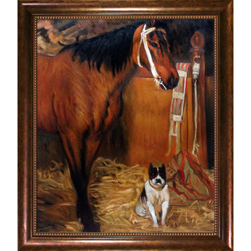 La Pastiche At The Stables, Horse and Dog, 1861 with Frame, 24 x 28