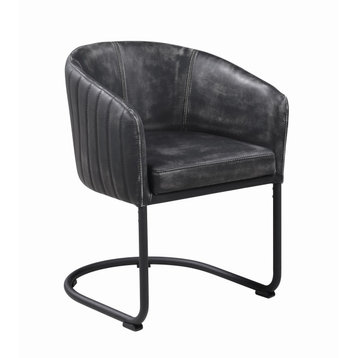 Benzara BM196228 Upholstered Dining Chair with Metal Cantilever Base, Black