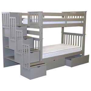 Bedz King Bunk Beds Twin Over Full Stairway 4 Step Drawers Full