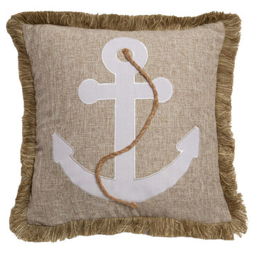 Anchors Away Nautical Coastal Throw Pillow, Insert Included, 18"x18"