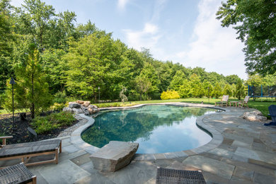 Inspiration for a mid-sized 1960s backyard kidney-shaped pool remodel in Philadelphia