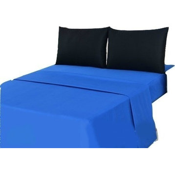 Tache Bed Sheet Set, 4-Piece, 100% Cotton, Solid Deep Blue and Black, Queen