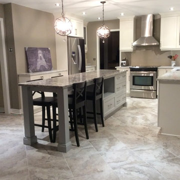 Narrow kitchen with island