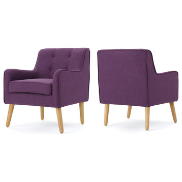 GDF Studio Fontinella Mid-Century Modern Fabric Tufted Arm Chair, Purple, Set of 2