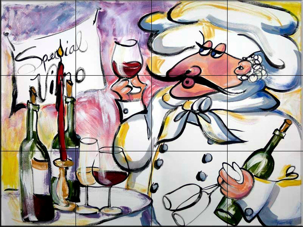 Tile Mural, Wine Chef by Malenda Trick, 24