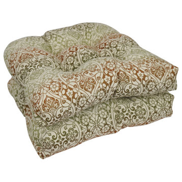 19" U-Shaped Premium Outdoor Tufted Chair Cushions, Set of 2, Festive Spice