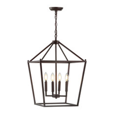 Pagoda 4-Bulb Lantern Metal LED Pendant, Black, 16"