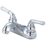 Olympia Faucets - Accent Two Handle Bathroom Faucet, Polished Chrome - Two Handle Lavatory Faucet Lever Handles 4-1/8" Reach, 1-3/4" From Deck to Aerator Washerless Cartridge Operation 3-Hole 4" Installation With 1.5 GPM Flow Rate