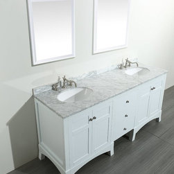 72 inch White Bathroom Vanity, with White Marble Carrera Countertop - Bathroom Vanities And Sink Consoles