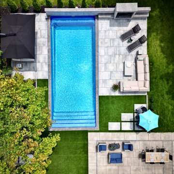 Aerial View of Large Fiberglass Pool Backyard in Oak Ridges