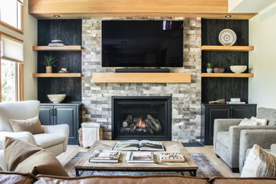 Transitional family room photo in Denver