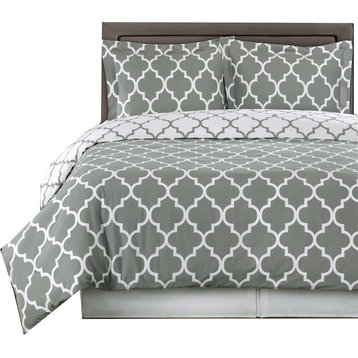 Meridian 100% Cotton Duvet Cover Set, Gray and White, King/Cal King