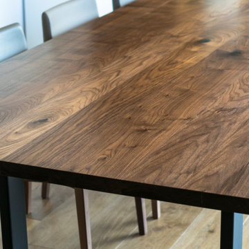 Expandable 'Blend' Walnut and Steel Dining Table // Wood-Capped Steel Legs