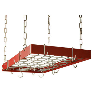 Hanging Rectangle Pot Rack With Grid, Red and Chrome