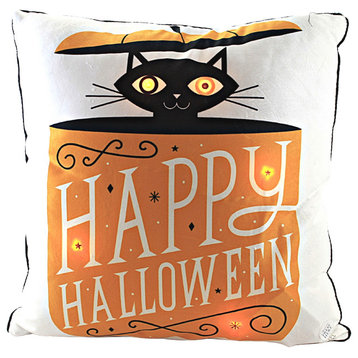 C & F Festive Fright Cat Pillow LED Halloween Black Kitten C86144191