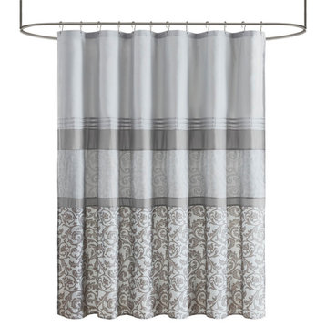 510 Design Ramsey Printed and Embroidered Shower Curtain, Grey