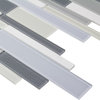 MTO0318 Modern Linear Gray White Glossy Glass Stone Mosaic Tile