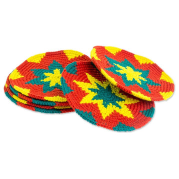 Novica Vivid Starburst Cotton Crocheted Coasters, Set of 6