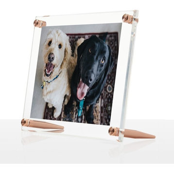 7"x9" Double Panel Table Top Acrylic Frame For 5"x7" Art, Rose Gold Hardware