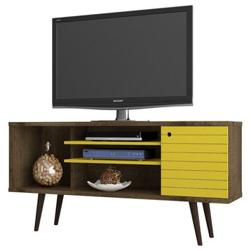 Manhattan Comfort Liberty Wood TV Stand for TVs up to 50" in Brown/Yellow