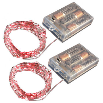 LED Waterproof 50 Mini String Lights With Timer, Set of 2, Red