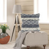 Navy and Ivory Textured with Fringe Throw Pillow