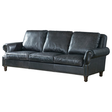 Vintage Leather English Rolled Arm Sofa, Slate