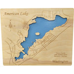 Personal Handcrafted Displays - American Lake, Washington-Wood Lake Map, Small - This is a beautifully detailed, laser engraved and precision cut topographical Map of American Lake in Pierce County, Washington with the following interesting stats carved into it: