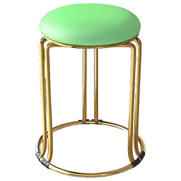 Nordic Suede and Leather Stacked Dining Round Stool, Green, Leather