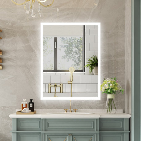 Frameless LED Bathroom Mirror With Front/Back Light, Dimmer, Defogger, 28"x36"