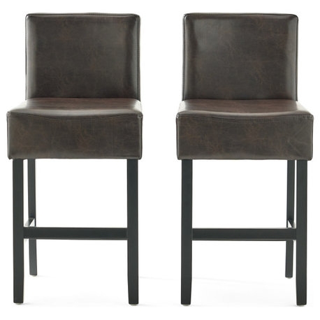 GDF Studio Seigel Brown Bonded Leather Counter Stools, Set of 2