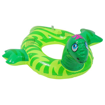 24" Inflatable Green and Yellow Dinosaur Swim Ring Tube Pool Float